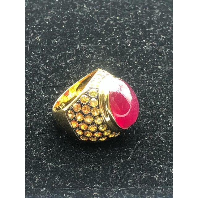 Ruby Red Bochic "Orient" Yellow Sapphire & Ruby Cocktail Ring Set In 18K Gold & Silver For Sale - Image 8 of 12