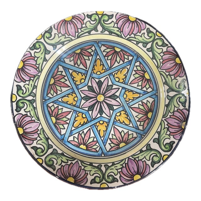 Vintage Hand-Painted Spanish Ceramic Plate – Colorful Wall Decor For Sale