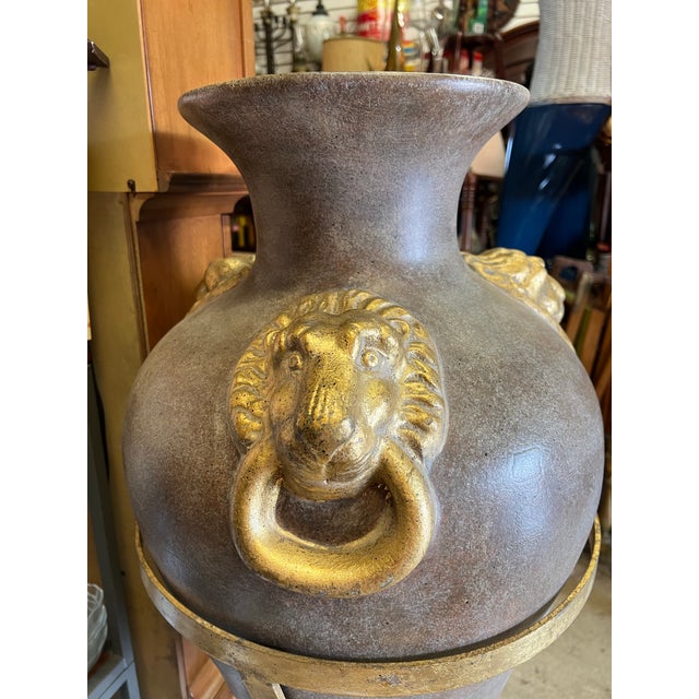 Late 20th Century Vintage Amphora Lion Ring Vase & Floor Stand For Sale - Image 5 of 8