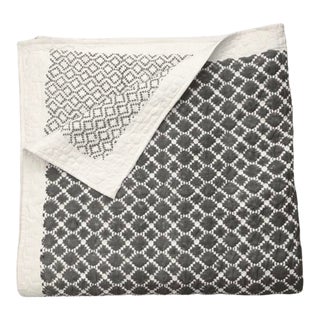 Contemporary King Jali Smokey Grey Reversible Cotton Quilt For Sale