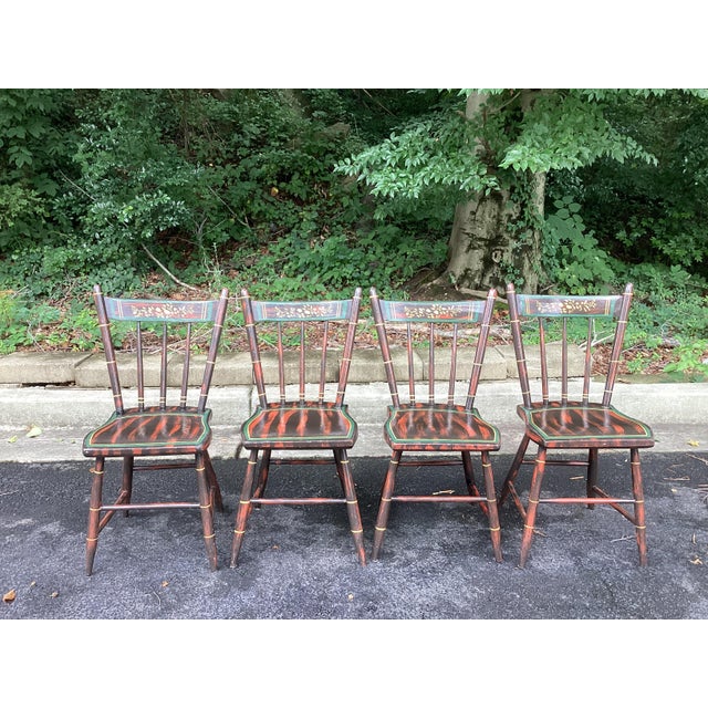 Vintage Hand-Painted Faux Bamboo Dining Chairs – Set of 4 For Sale - Image 4 of 7