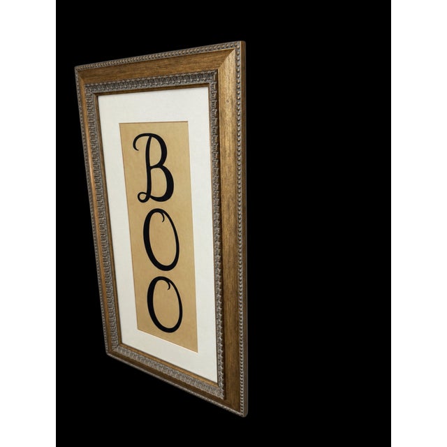 2020s Gothic “Boo” Halloween Wall Art in Ornate Gilded Wood Frame, 28.5” For Sale - Image 5 of 9