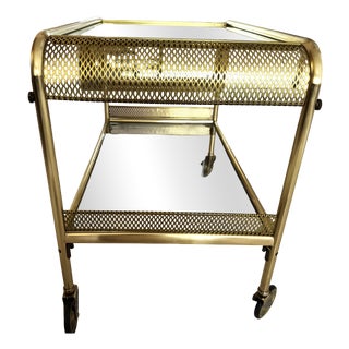 Mid-Century Brass & Glass Bar Cart with Perforated Gallery, 1960s For Sale
