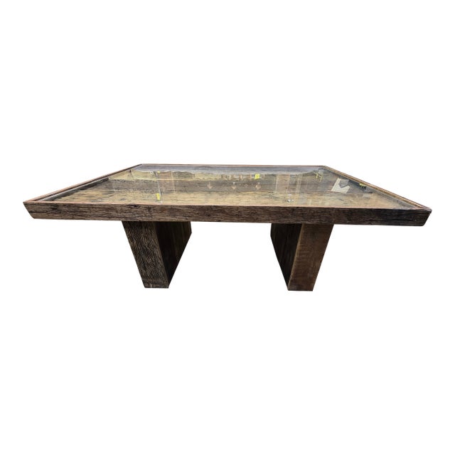 Solid Reclaimed Wood Coffee Table With Glass Top For Sale
