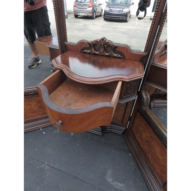 1920s Carved Tri Fold Vanity Makeup Dressing Table and Stool 6454 For Sale - Image 12 of 18