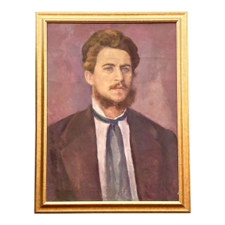 Vintage Boho Original Oil Portrait on Canvas For Sale