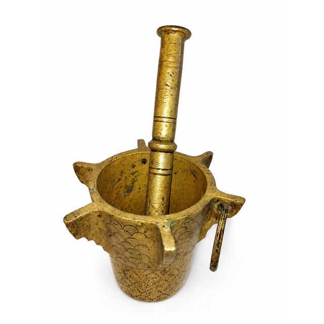 Rustic 1980s Authentic Moroccan Brass Mortar and Pestle For Sale - Image 3 of 4