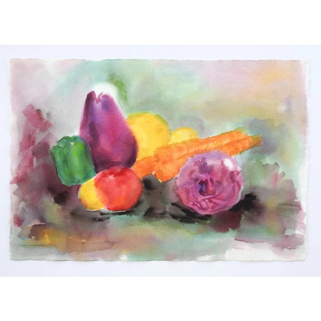 Vintage watercolor on paper still life with veggies. Unsigned. Unframed.
