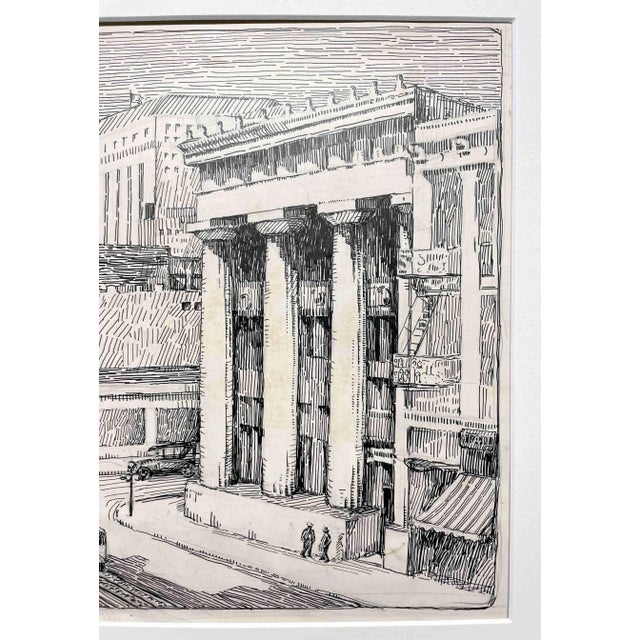 1930s Ink & Pencil on Paper View of San Francisco, Featuring the Bank of California at California & Sansone Streets, by Artist Leontine Wallace For Sale - Image 4 of 6