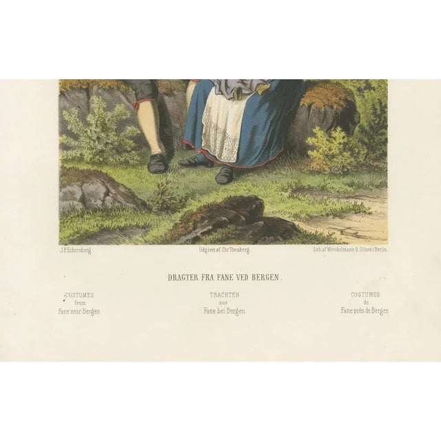 Norwegian Rural Family in National Dress – Fane near Bergen, Antique Print This charming 19th-century chromolithograph...