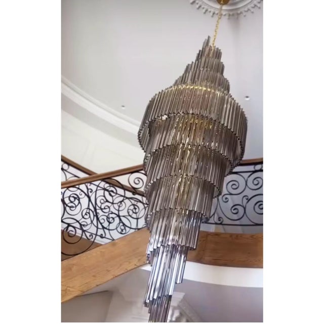 Not Yet Made - Made To Order Huge Murano Glass Chandelier – “Quadriedro” Fumè, Gold Twister, Contemporary Luxury For Sale - Image 5 of 9
