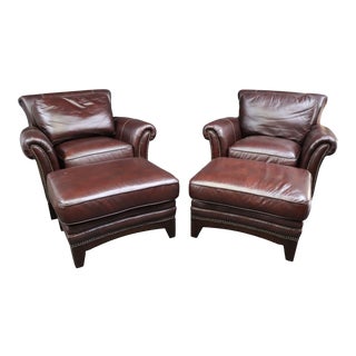 Pair Lane Leather Lounge Chairs W/ Ottomans For Sale