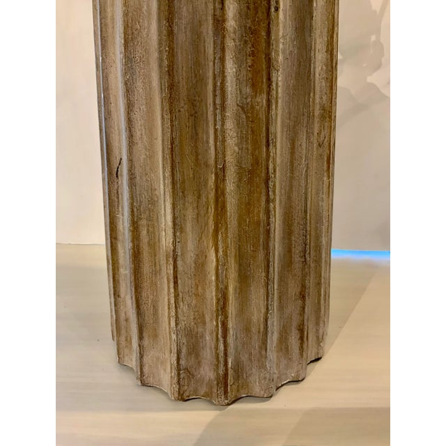 Stylish Organic Modern Fluted Cylinder Table Lamp, antique washed beige and brown finish, showroom floor sample