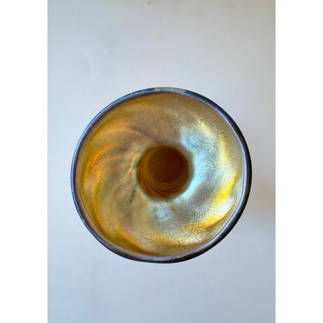 Gold 1900s Louis Comfort Tiffany Favrile Glass Candle Lamp Signed 12” Tall Beautiful Condition For Sale - Image 8 of 12