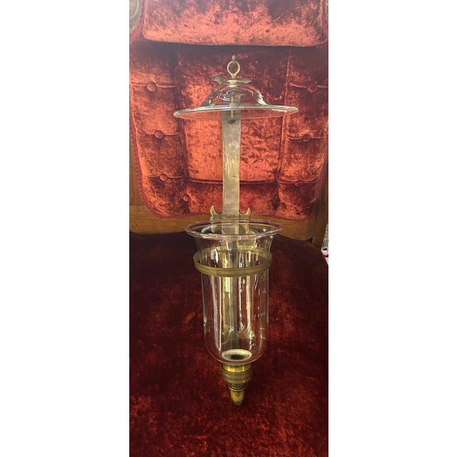 Traditional Vintage, Brass and Blown Glass, Hurricane Wall Sconces, With Smoke Bells, by Chapman - Pair For Sale - Image 3 of 12