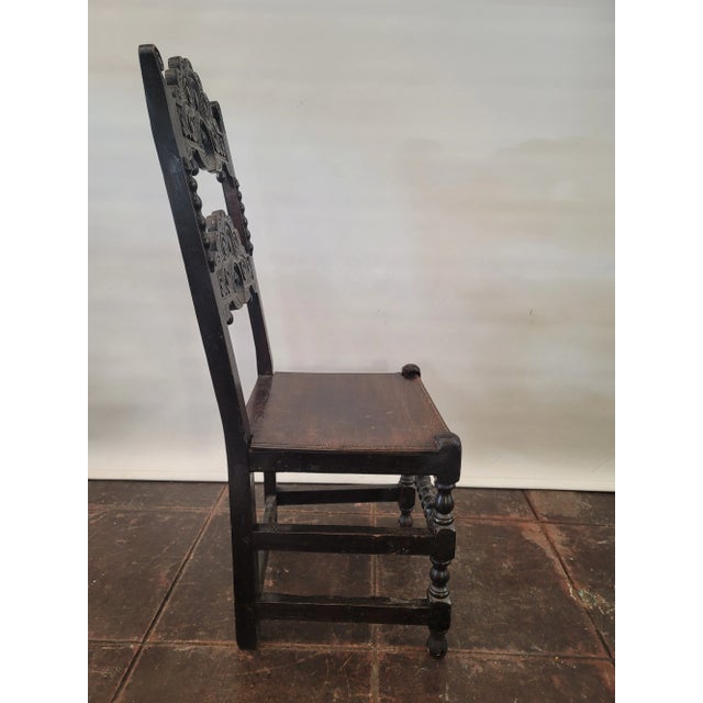 Spanish Revival 17th Century Antique Yorkshire Derbyshire Lancashire George II Oak Chair For Sale - Image 3 of 11