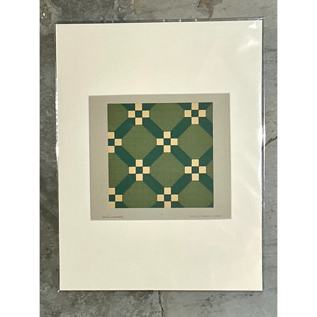 Vintage Green Geometric Tile Design Serigraph For Sale - Image 4 of 12