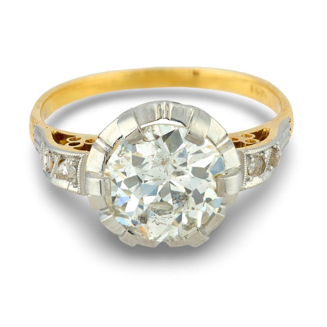 Victorian Antique Gia 2.04 Carat Old European Cut Diamond 18k Yellow Gold Platinum Ring, Size 6 For Sale - Image 3 of 7