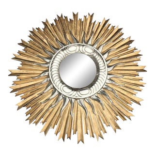 1960s Italian Hand Carved Sunburst Mirror For Sale