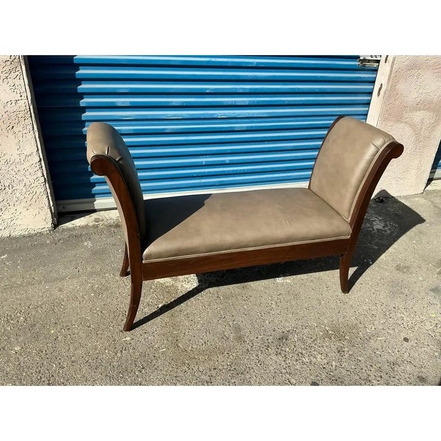 Klismos Walnut Leather Bench For Sale - Image 4 of 5