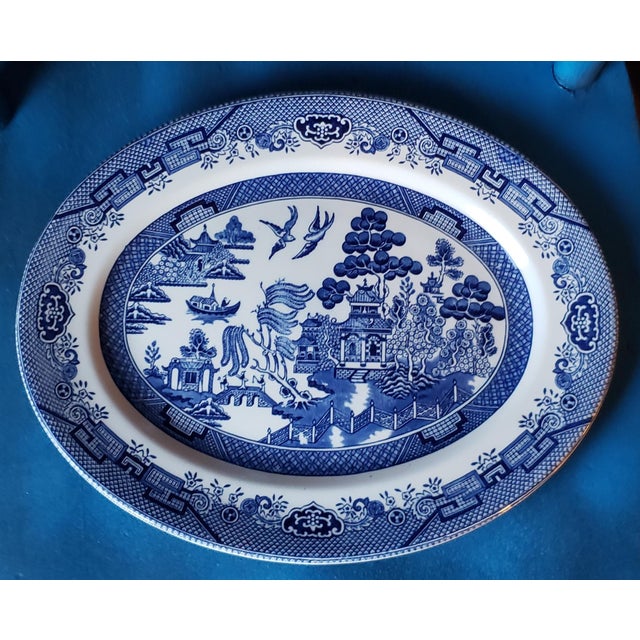 This beautiful vintage Churchill Willow Blue Oval Platter made in Staffordshire England features a scroll rim, filigree...