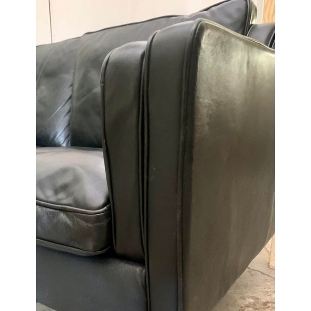 1960s Mid 20th Century Danish Modern Beautiful Black Leather 3 Seat Sofa Wood Legs For Sale - Image 5 of 13