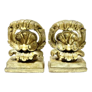 Vintage Gold Gilt Shell Bookends – Neoclassical Rococo Pair