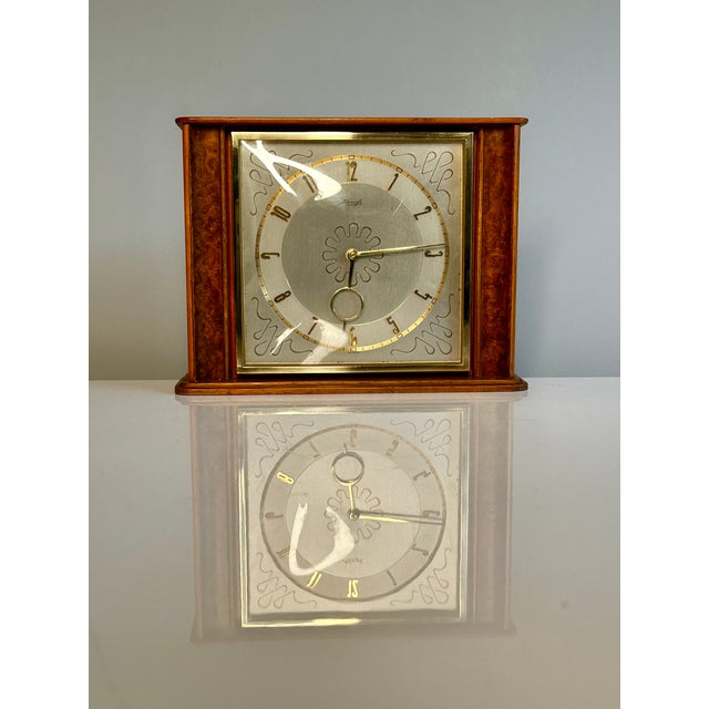 Table Clock with 8-Day Movement in Walnut and Burl Wood from Kienzle, Germany, 1950s For Sale - Image 12 of 13