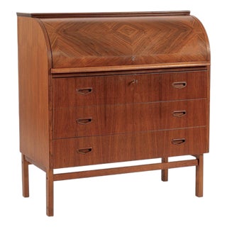 Mid Century Swedish Teak Rolltop Secretary Desk by Egon Ostergaard For Sale