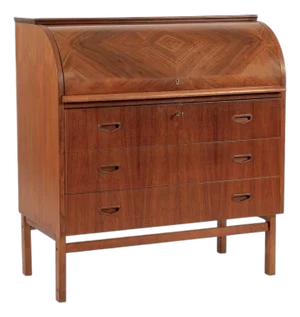Mid Century Swedish Teak Rolltop Secretary Desk by Egon Ostergaard