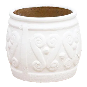 White Terracota Engraved Thai Planter