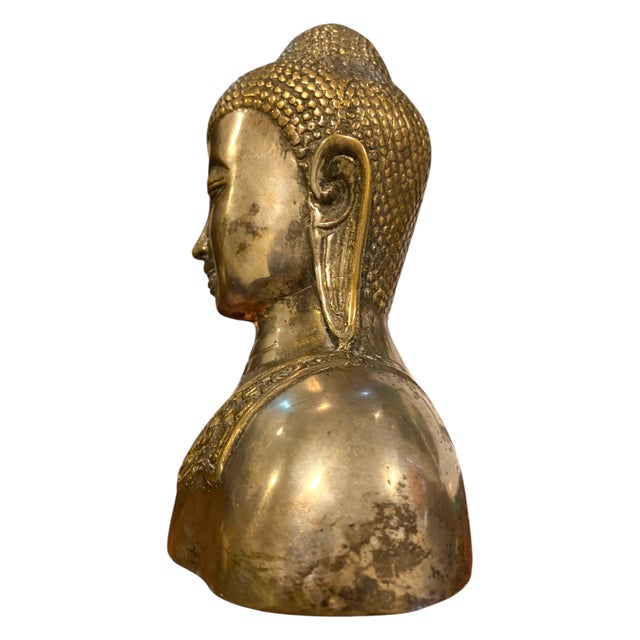 Buddha Bust Brass/Bronze Silvered Nepal Tibet Yoga Meditation Decor 6.75" For Sale In San Francisco - Image 6 of 9