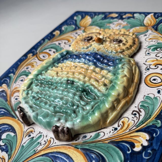 Ceramic Sicilian Ceramic Wall Plaque with Owl, Italy, 1950s For Sale - Image 7 of 14