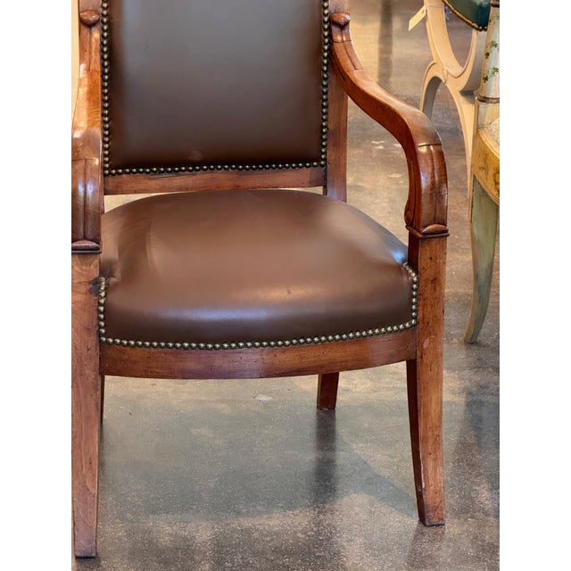 Pair of 19th Century French Fauteuils With Leather Upholstery For Sale - Image 6 of 10