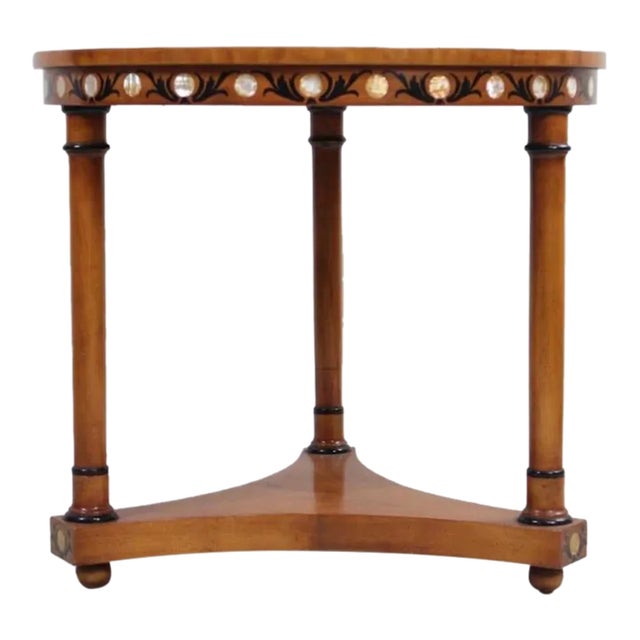 1950s Empire Style Round Entry or Side Table Inlaid With Mother of Pearl For Sale