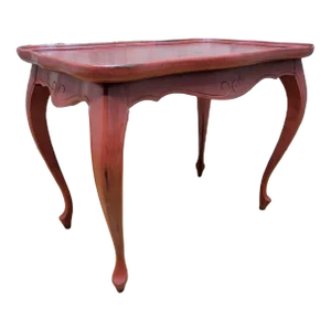 Vintage Carved Oak Side Table Painted Red