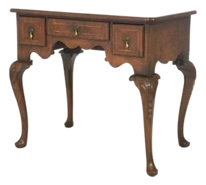 Antique English Queen Anne Carved Mahogany & Satinwood Inlaid Low Boy 18th C