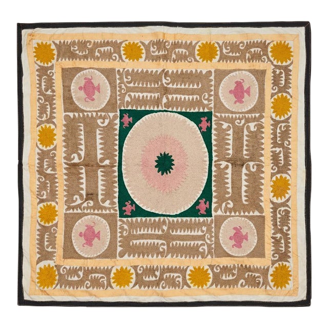 Uzbek Suzani Textile Wall Art, 3'10'' X 4'4'' For Sale