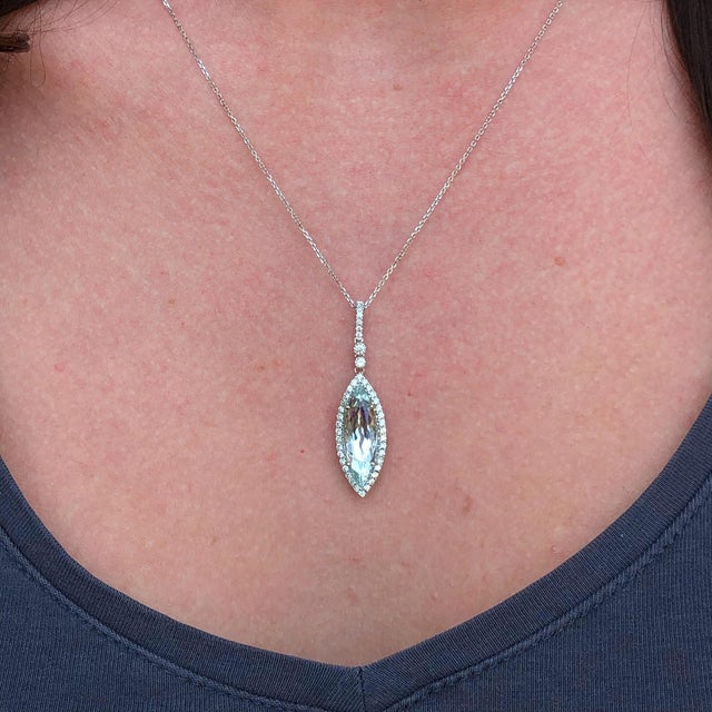 A one of a kind statement aquamarine pendant. This pendant captures the feel of a crystallized drop of the clearest blue...