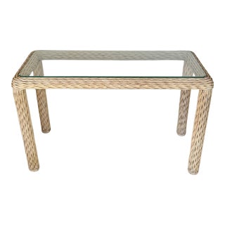 Vintage Coastal Modern Pencil Reed Console Table in the Style of Gabriella Crespi, 1980s For Sale