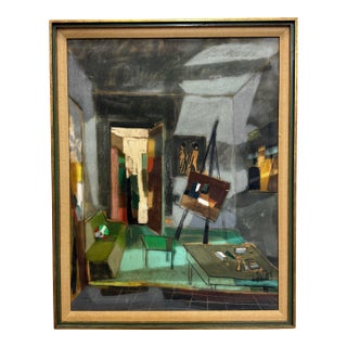 Vintage Midcentury Art Studio Painting by Stefan Lokos (1913-1994) For Sale