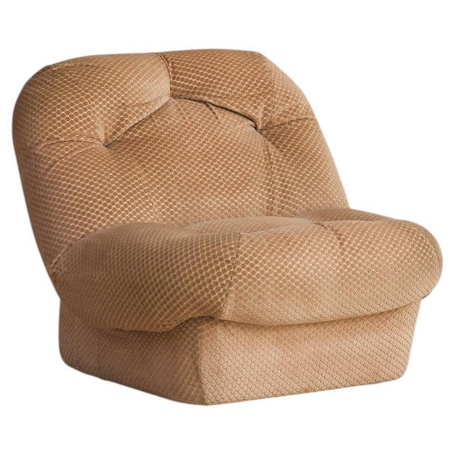 French Geometric Chenille Lounge Chair, 1970s - 2 Available For Sale