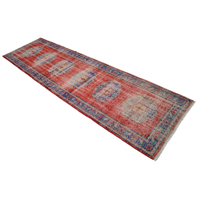 Distressed Oushak Runner Rug - Faded Colors Hallway 3' X 10'6″ For Sale - Image 6 of 15