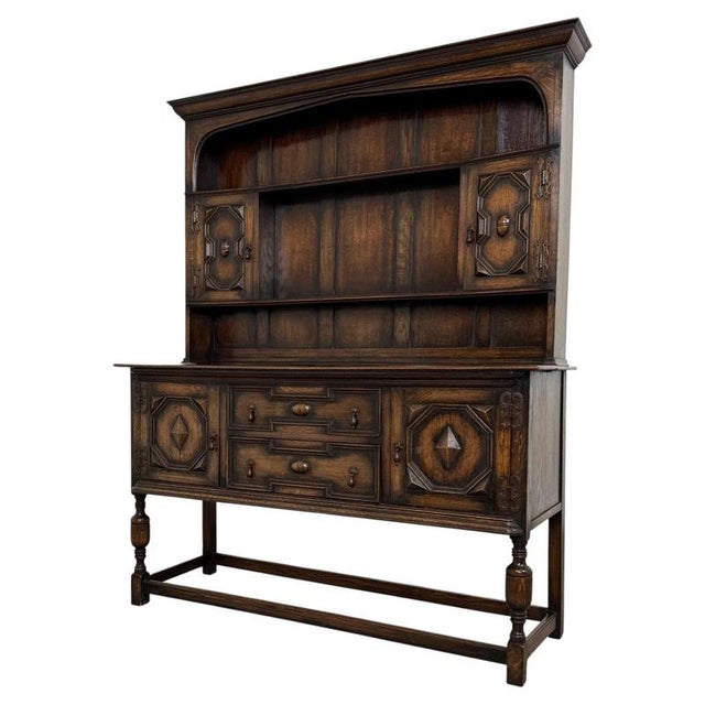 2000 - 2009 Antique Early 20th Century English Jacobean Revival Oak Dresser For Sale - Image 5 of 13