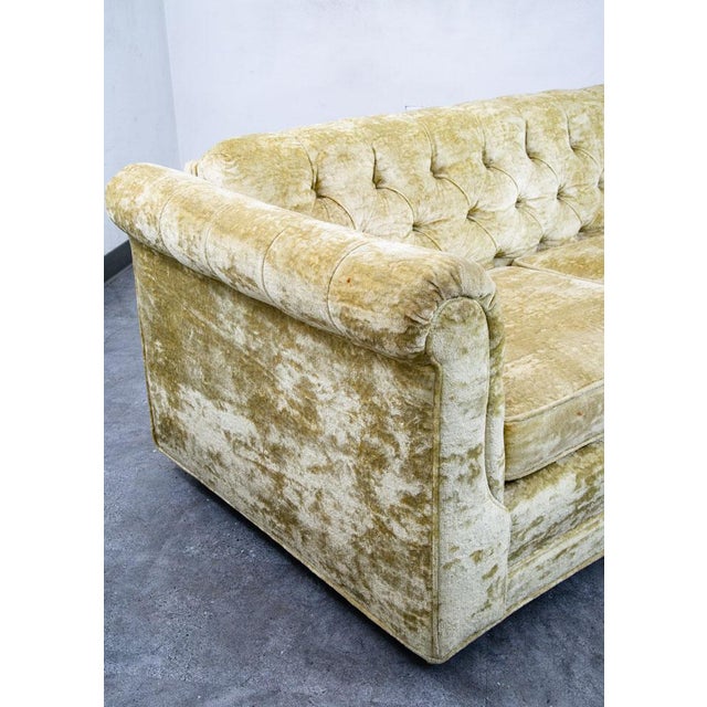 Mid Century Danish Modern Sofa Couch Green Velour 4 Seater Tufted Vintage MCM For Sale In Sacramento - Image 6 of 12