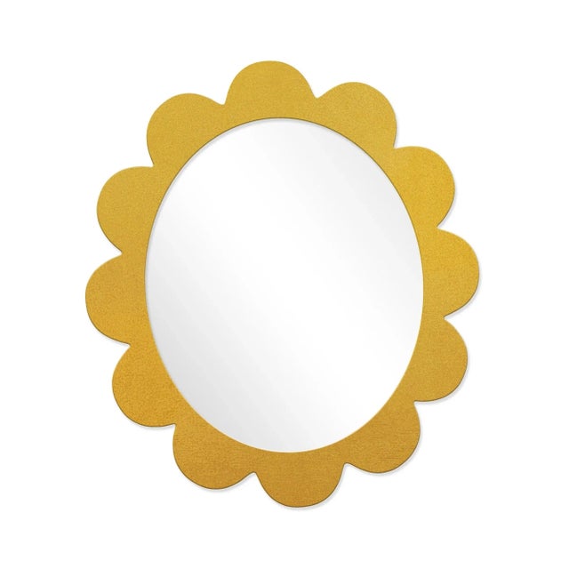 Contemporary Fleur Home Carnival Iris Oval Mirror in Gold Leaf, 31x26 For Sale - Image 3 of 3