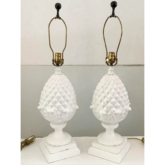 Pineapple Table Lamps in Fresh White Finish- a Pair For Sale - Image 10 of 10