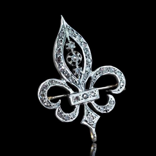 Antique French 18 Karat Gold and Silver Fleur de Lys Brooch with Diamond, 1900s For Sale - Image 17 of 18