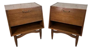 Late 20th Century Pair of Walnut Drop Door Night Stands by Carlton House Fine Furniture