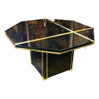 Modern Italian Black Lacquer and Brass Center Table After Jean Claude Mahey For Sale